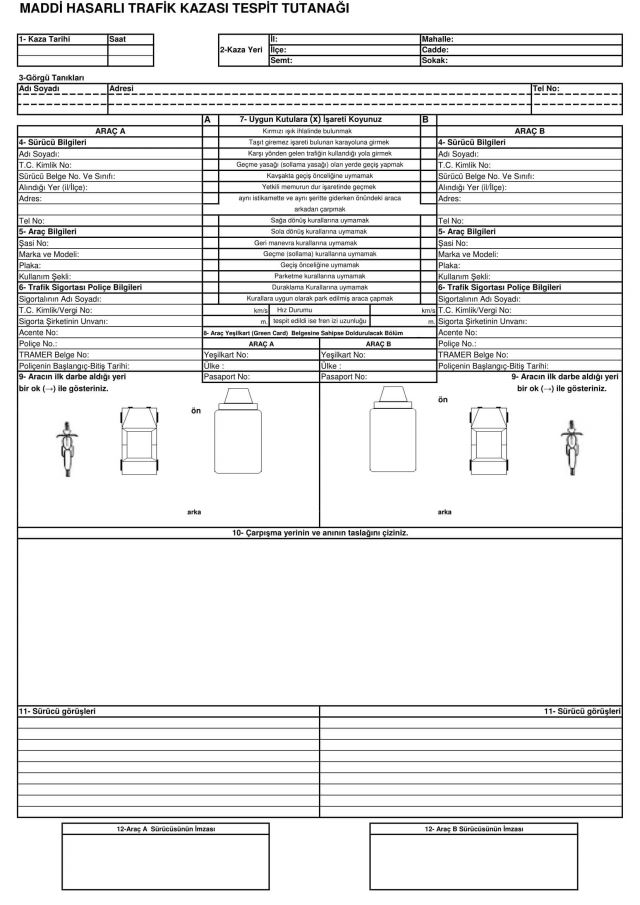 kaza tespit tutanağı